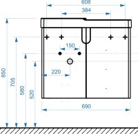 Тумба с раковиной Belux Даллас 70 R подвесная, белая глянцевая