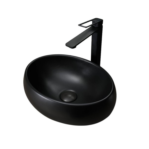 Накладная раковина GID Lago Bm9030ds 40 матовая черная, овальная, фаянс