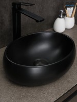 Накладная раковина GID Lago Bm9030ds 40 матовая черная, овальная, фаянс