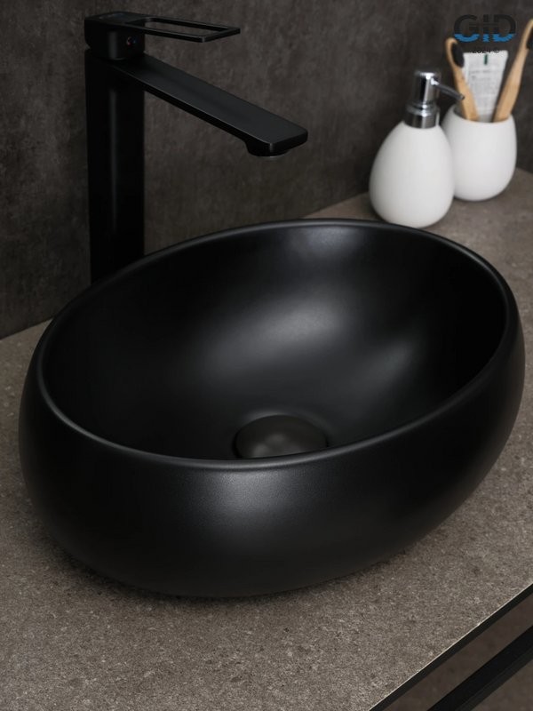 Накладная раковина GID Lago Bm9030ds 40 матовая черная, овальная, фаянс