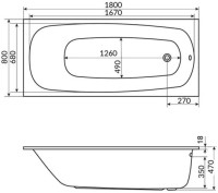 Акриловая ванна WHITECROSS Layla Slim RELAX 180x80 см, встраиваемая, с гидромассажем, белая, с каркасом, со сливом-переливом, фурнитура бронза