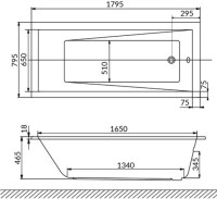 Акриловая ванна WHITECROSS Wave Slim RELAX 180x80 см, встраиваемая, с гидромассажем, белый, с каркасом, со сливом-переливом, фурнитура золото