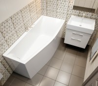 Ванна из искусственного камня Астра-Форм Скат R 170x75 см, правая, пристенная, белая, асимметричная, на ножках