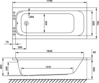 Акриловая ванна WHITECROSS Vibe 0105.180075.100.SMARTNANO.CR 180x75 см, пристенная, с гидромассажем, белая, с каркасом, со сливом-переливом, с донным клапаном