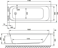 Акриловая ванна WHITECROSS Vibe 0105.180075.100.SMARTNANO.CR 180x75 см, пристенная, с гидромассажем, белая, с каркасом, со сливом-переливом, с донным клапаном