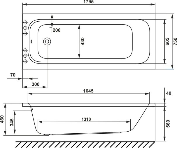 Акриловая ванна WHITECROSS Vibe 0105.180075.100.SMARTNANO.CR 180x75 см, пристенная, с гидромассажем, белая, с каркасом, со сливом-переливом, с донным клапаном