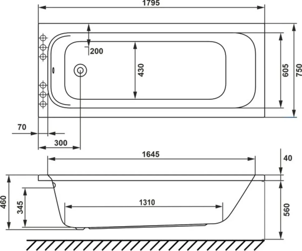 Акриловая ванна WHITECROSS Vibe 0105.180075.100.SMARTNANO.CR 180x75 см, пристенная, с гидромассажем, белая, с каркасом, со сливом-переливом, с донным клапаном
