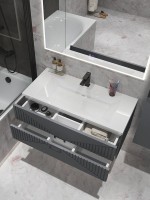 Мебельная раковина Grossman Блисс 100 накладная, глянцевая белая, прямоугольная, искусственный мрамор