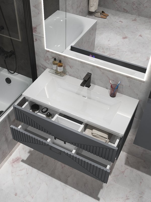 Мебельная раковина Grossman Блисс 100 накладная, глянцевая белая, прямоугольная, искусственный мрамор