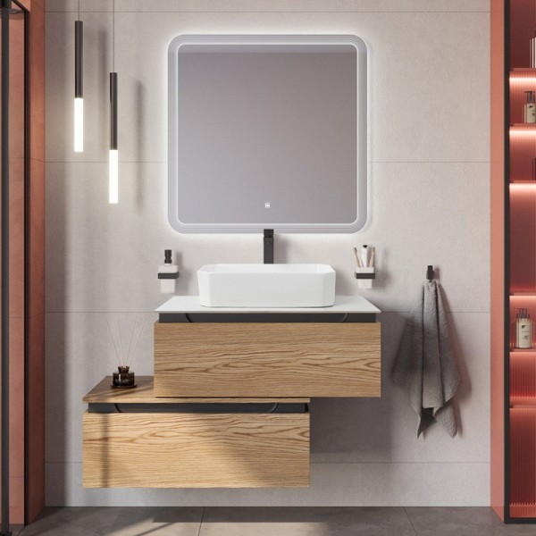 Мебель для ванной комнаты Cezares Slider 80 подвесная, 2 ящика, дуб тангент, со столешницей bianco opaco