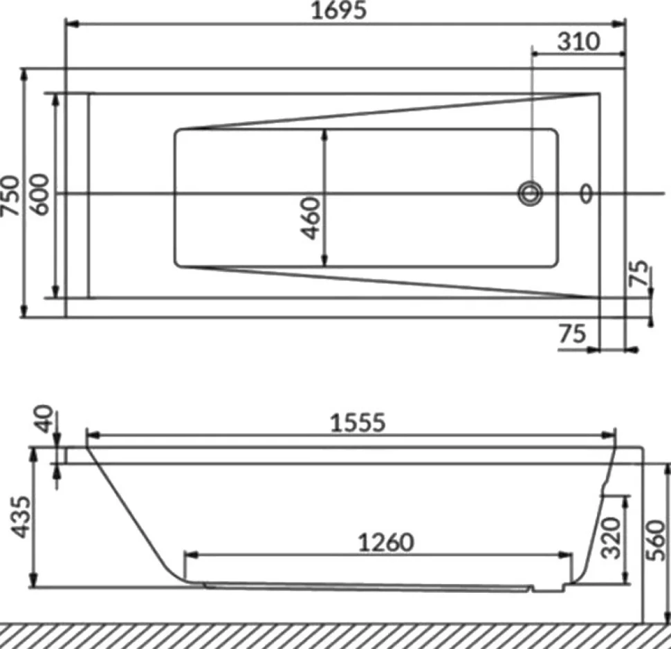 Акриловая ванна WHITECROSS Wave Nano 170x75 см, встраиваемая, с гидромассажем, белый глянец, с каркасом, со сливом-переливом, фурнитура золото