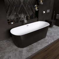 Акриловая ванна Grossman GR-2701B 150x70 см, отдельностоящая, глянцевая черная, овальная, с каркасом, со сливом-переливом