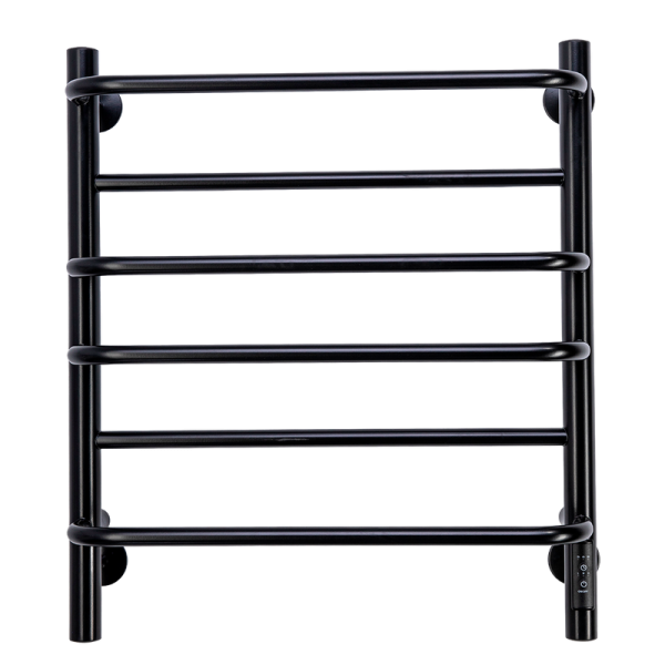 Полотенцесушитель электрический Comfysan Puro EC-6 60x55 см, скрытое подключение справа, слева, матовый черный, лесенка, из стали, с полкой
