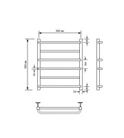 Полотенцесушитель электрический Comfysan Puro EC-6 60x55 см, скрытое подключение справа, слева, матовый черный, лесенка, из стали, с полкой
