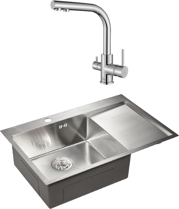 Комплект Мойка Paulmark Kroner PM217851-BSL брашированная нержавеющая сталь L + Смеситель Essen 213011-СR хром