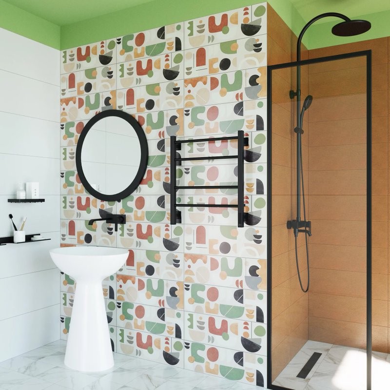 Полотенцесушитель электрический Grota Costa 530х600 RAL9005 EL 60x55 см, подключение справа, слева, скрытое подключение справа, матовый черный, лесенка, из стали