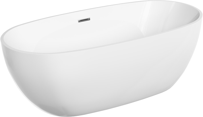 Акриловая ванна Sancos Flo FB02 170x80 см, отдельностоящая, белая, овальная, с каркасом, со сливом-переливом