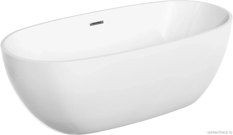 Акриловая ванна Sancos Flo FB02 170x80 см, отдельностоящая, белая, овальная, с каркасом, со сливом-переливом