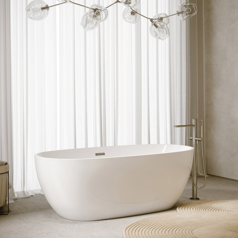 Акриловая ванна Sancos Flo FB02 170x80 см, отдельностоящая, белая, овальная, с каркасом, со сливом-переливом