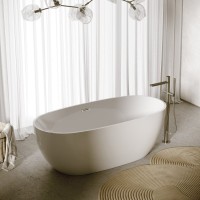 Акриловая ванна Sancos Flo FB02 170x80 см, отдельностоящая, белая, овальная, с каркасом, со сливом-переливом