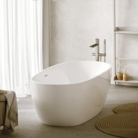 Акриловая ванна Sancos Flo FB02 170x80 см, отдельностоящая, белая, овальная, с каркасом, со сливом-переливом