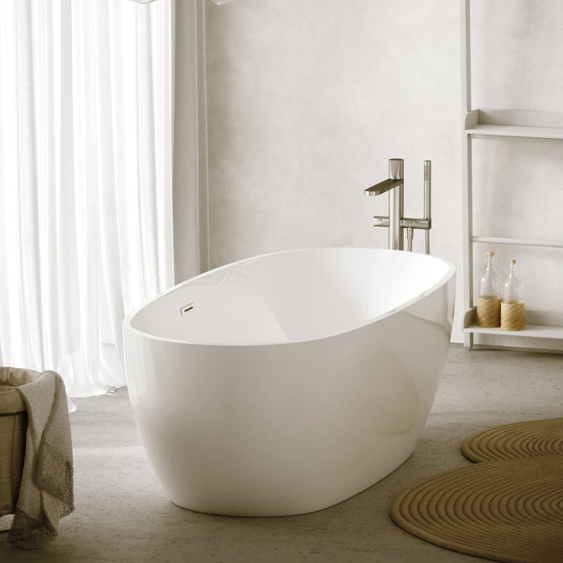 Акриловая ванна Sancos Flo FB02 170x80 см, отдельностоящая, белая, овальная, с каркасом, со сливом-переливом