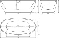 Акриловая ванна Sancos Flo FB02 170x80 см, отдельностоящая, белая, овальная, с каркасом, со сливом-переливом