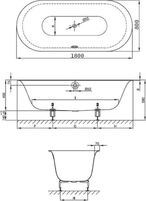 Стальная ванна Bette Lux Oval 180x80 см, встраиваемая, белая, овальная, на ножках, с самоочищающимся покрытием, с шумоизоляцией