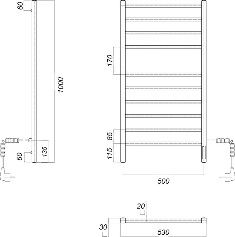Полотенцесушитель электрический Domoterm Квадро П10 50x100 EK R