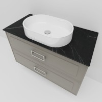 Тумба под раковину со столешницей La Fenice Cubo Twin 80 подвесная, cappuccino , бежевая матовая, столешница черный мрамор, ручка белая