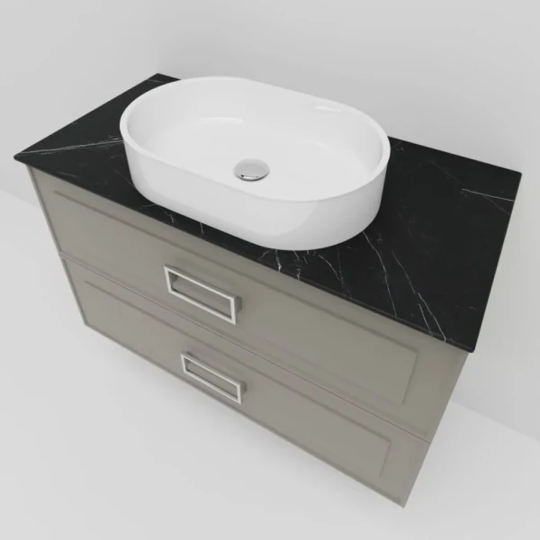 Тумба под раковину со столешницей La Fenice Cubo Twin 80 подвесная, cappuccino , бежевая матовая, столешница черный мрамор, ручка белая