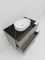 Тумба под раковину со столешницей La Fenice Cubo Twin 80 подвесная, cappuccino , бежевая матовая, столешница черный мрамор, ручка белая