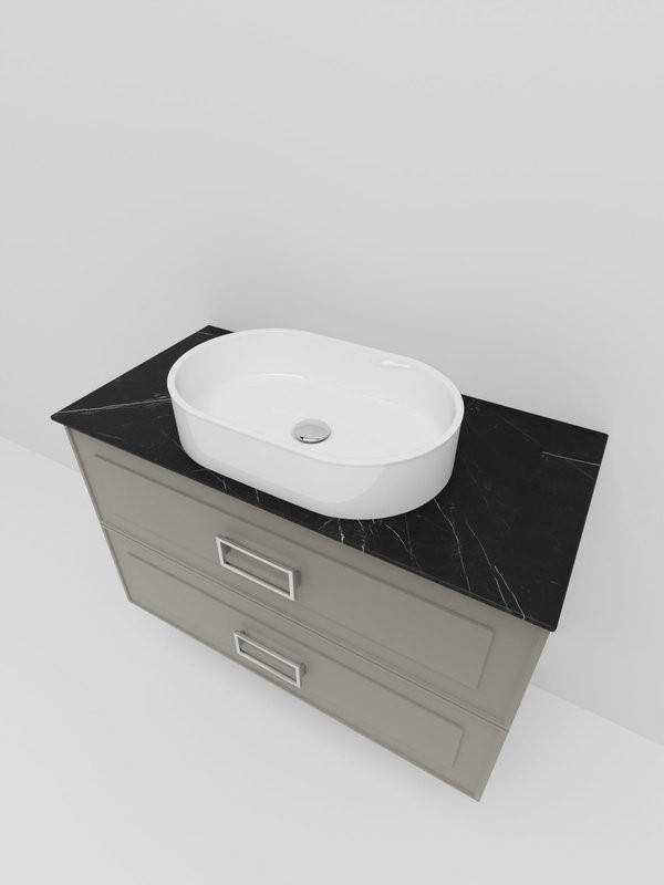 Тумба под раковину со столешницей La Fenice Cubo Twin 80 подвесная, cappuccino , бежевая матовая, столешница черный мрамор, ручка белая