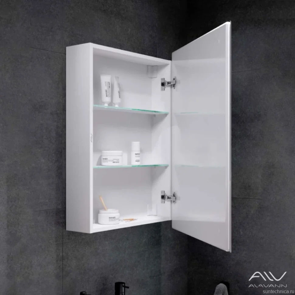 Зеркало-шкаф Alavann Rita 60х80 R с подсветкой, антизапотеватель, часы