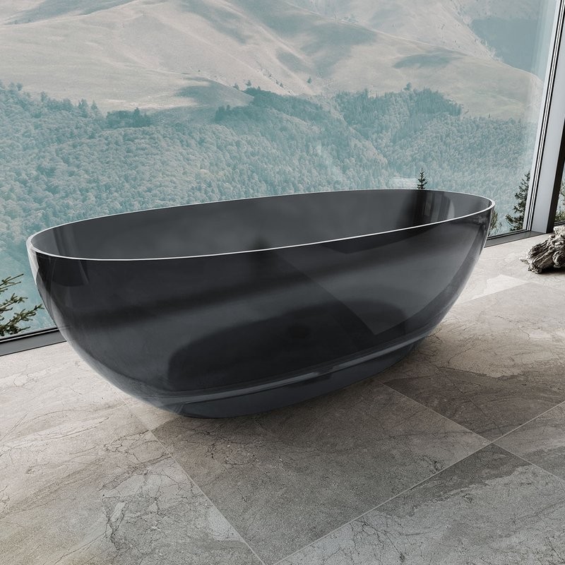 Акриловая ванна Vincea VBT-6T01B 170x75 см, отдельностоящая, черная, овальная, с донным клапаном