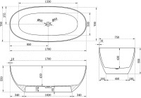 Акриловая ванна Vincea VBT-6T01B 170x75 см, отдельностоящая, черная, овальная, с донным клапаном