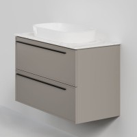 Тумба под раковину со столешницей La Fenice Elba Twin 100 подвесная, cappuccino, бежевая матовая, столешница белый мрамор