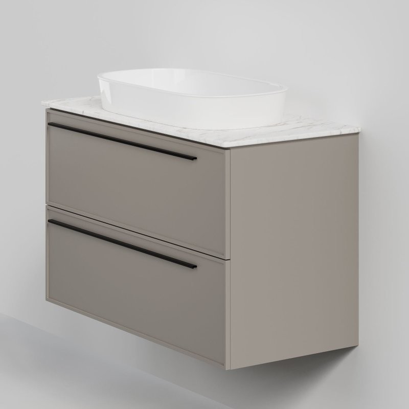 Тумба под раковину со столешницей La Fenice Elba Twin 100 подвесная, cappuccino, бежевая матовая, столешница белый мрамор