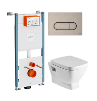 Комплект Унитаз подвесной Santek Нео 1WH302423 с микролифтом + Инсталляция VitrA V-Fix Core 732-5800-01PV + Кнопка Root Round 740-2295 никель