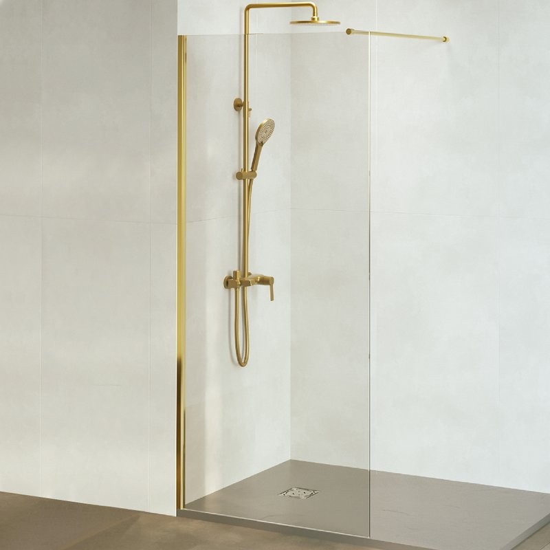 Душевая перегородка RGW Walk In WA-010G 140x195 см, профиль матовое золото, стекло прозрачное