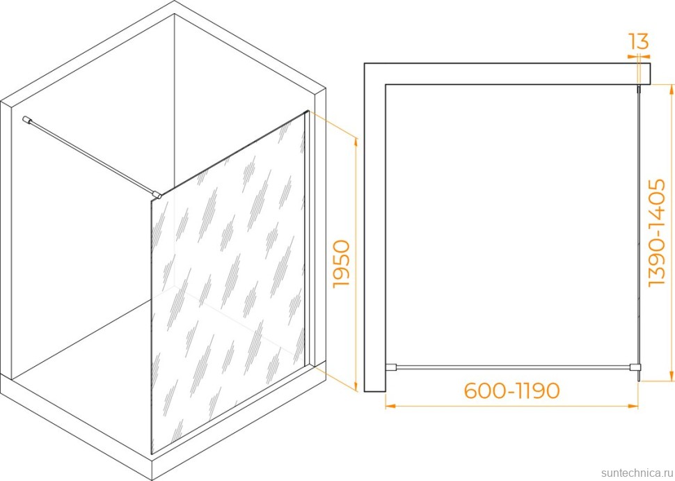 Душевая перегородка RGW Walk In WA-010G 140x195 см, профиль матовое золото, стекло прозрачное