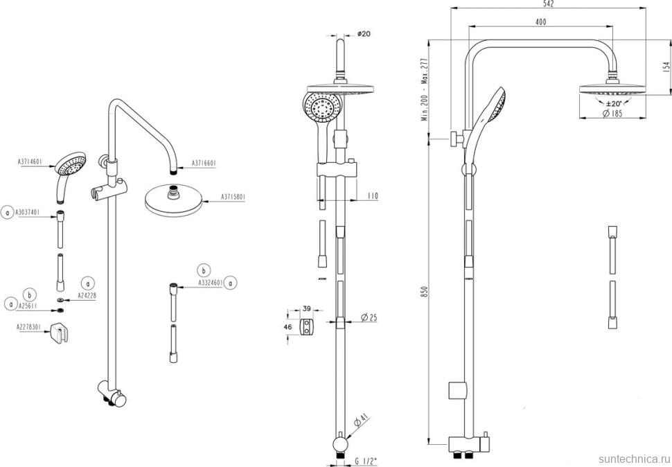 Душевой комплект Смеситель VitrA Minimax S A41994EXP + Стойка System Rain A45597EXP