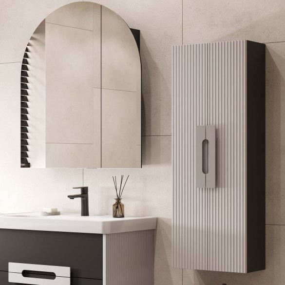 Шкаф-пенал для ванной AQUATON Ар-Деко 40 2 дверцы, серый кобальт