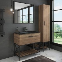 Шкаф пенал для ванной Comforty Бредфорд 40 дуб темный