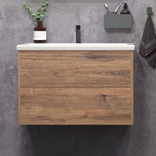 Тумба с раковиной SanStar Siva 80 подвесная, дуб веллингтон табак, раковина Como