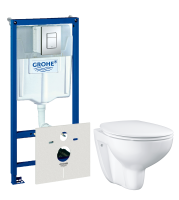 Комплект Унитаз подвесной Grohe Bau Ceramic 39351000 безободковый, альпин-белый + Инсталляция Rapid SL 38775001 4 в 1 с кнопкой смыва