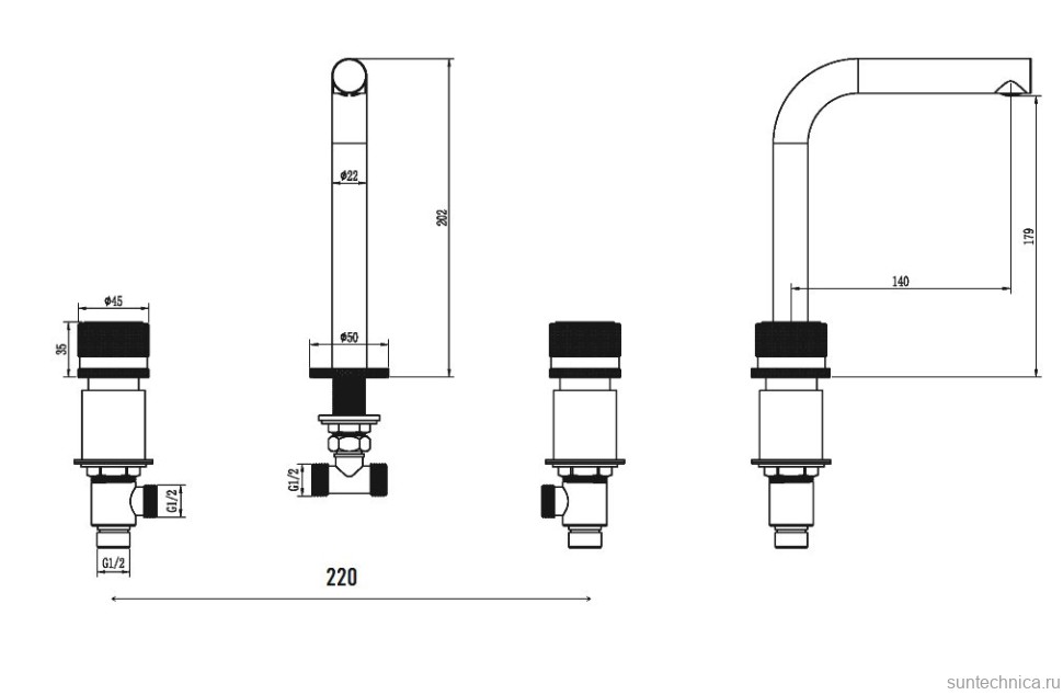 Смеситель для раковины Boheme Stick linea 152-BRB.3 brushed bronze