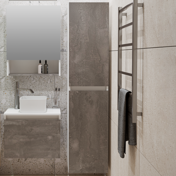 Шкаф пенал для ванной Runo Бари 35 железный камень