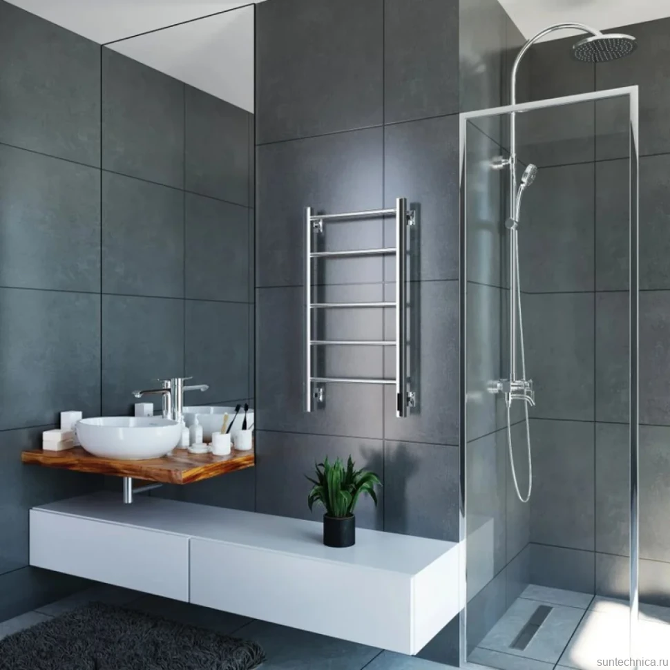 Полотенцесушитель электрический Grota Costa 430х800 NP EL 80x45 см, подключение справа, слева, скрытое подключение справа, глянцевый хром, лесенка