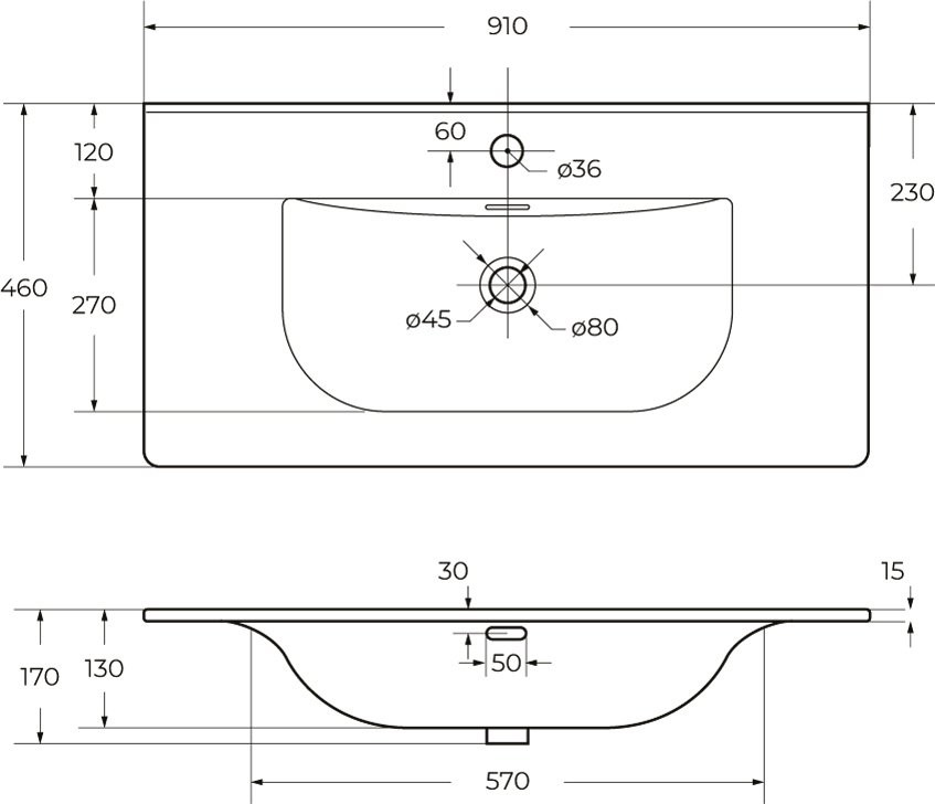 Тумба с раковиной BelBagno Uno 90 подвесная, 2 ящика, матовая бежевая